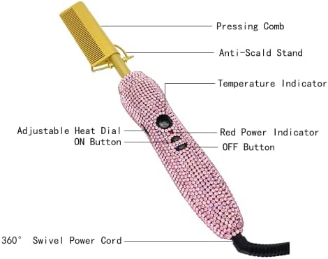 בלינג חשמלי חם מסרק, יהלומים חם מסרק חשמלי עבור פאות, מתכוונן טמפרטורת שיער מחליק מברשת לנשים,קריסטל חום עיתונות מסרק