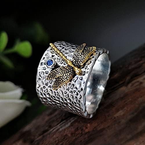 נירוסטה טבעות לנשים כחול יהלומי כסף טבעת בציר טבעת כסף זהב יהלומי טבעת פרפר ואהבה מלא טבעת 1 מחשב