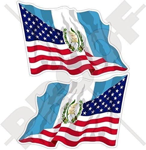 ארהב ארצות הברית של אמריקה וגואטמלה, דגל מנופף אמריקאי-גוואטמלאני 3 מדבקות פגוש ויניל, מדבקות x2