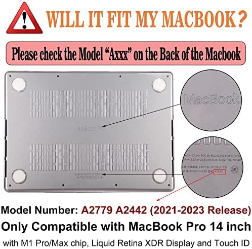 AKIT תואם ל- MacBook Pro 14 אינץ 'מארז 2023 2021 2022 שחרור A2779 A2442 M2 M1 PRO/MAX שבב ומגע מזהה ורשתית, גביש צלול נייד נייד קשיח קשיח
