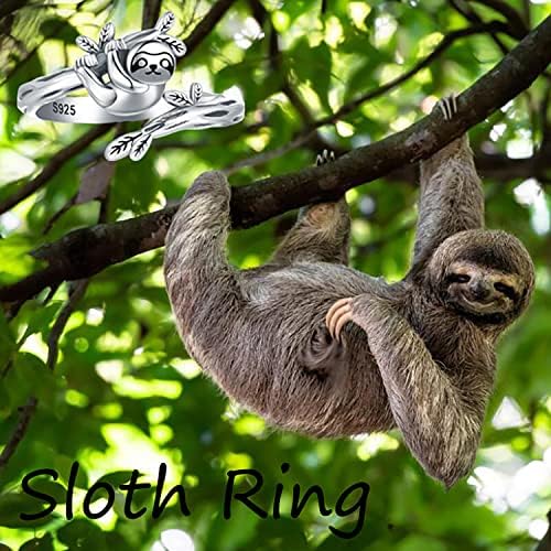 טבעת עצלן מכסף סטרלינג 925 טבעות בעלי חיים חמודות מתכווננות תכשיטי עצלן לנשים בנות
