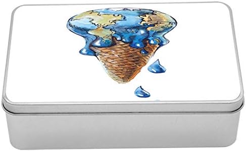 קופסת פח של גלידת אמבסון, גלידה עם כדור הארץ כדור הארץ טעם אדמה הדפס גרפי אקולוגי, קופסת אחסון מארגן מתכת מלבן נייד עם מכסה, 7.2 x 4.7