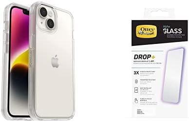 חבילת אוטרבוקס אייפון 14 ואייפון 13: מארז סדרת סימטריה ברורה ומגן מסך אנטי מיקרוביאלי מסדרת אלפא זכוכית