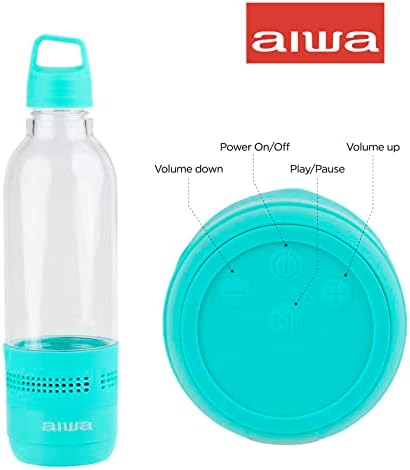 בקבוק מים של AIWA עם רמקול ואוזניות צרור - בקבוק מים 400 מל עם זמן משחק של 4 שעות ואוזניות ספורט אלחוטיות עם מיקרופון משולב, 10 שעות משחק