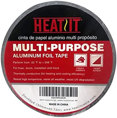 Heatit אלומיניום קלטת נייר כסף מקצועי כיתה 2 אינץ 'x 30 רגל בעובי 5.3 מיליון עבור HVAC, תעלות, צינורות, תיקון מתכת, יישום כבל חימום וכו'