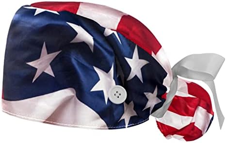 כובע עבודה 2 יחידות עם כפתורים ויום עצמאות של רצועת זיעה כובע קרצוף דגל אמריקאי לנשים שיער ארוך