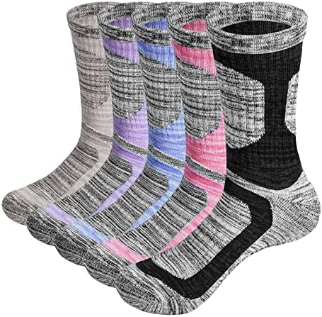 Yuedge נשים טיול גרביים לחות פיתול סרוק גרבי ספורט כותנה כותנה לנשים בגודל 6-11, 5 זוגות