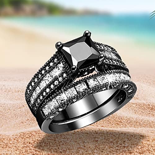 2023 חדש 2 ב 1 נשים בציר שחור טבעת יהלומי אירוסין נישואים טבעת סט להחלפה טבעת