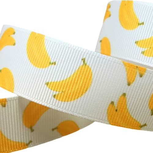 פירות בננה מודפסים 7/8 אינץ 'סרט גרוס גרגר לבן -10 יארד - עטיפת מתנה עיצוב מפלגת בית