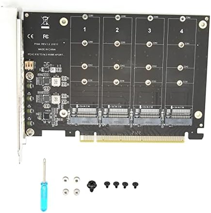 Dauerhaft M2 NVME SSD לכרטיס מתאם PCIE X16, 4 יציאה M מפתח כונן קשיח ממיר CERFERTER כרטיס הרחבה עם 4 מחווני LED, תומך ב- PCIE 3.0, 4.0
