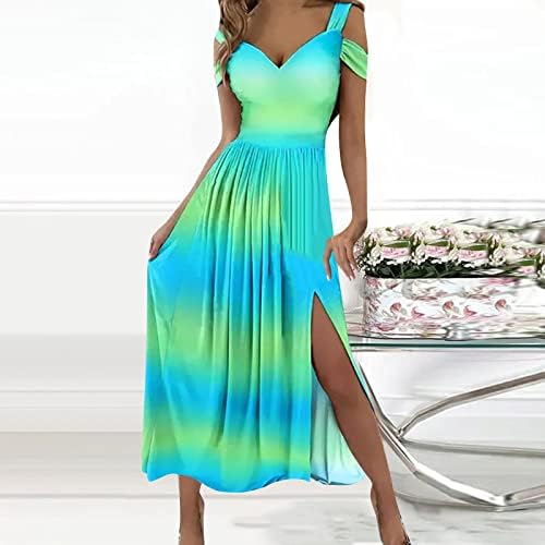 שמלת קיץ לנשים 2023 רצועת ספגטי סקסית מפוצלת שמלת מקסי מקרית חוף חתונת אורח שמלות קיץ בוהו
