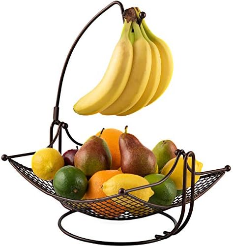 קערת פירות של דקור דיינט עם קולב בננה - סל פירות עם מחזיק בננה ניתנת לניתוק - אפשרויות כרום שחור או צבע ברונזה