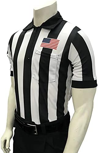 חולצת שופט כדורגל של שרוול קצר של גברים עם גברים עם פסים 2 אינץ 'ודגל ארהב