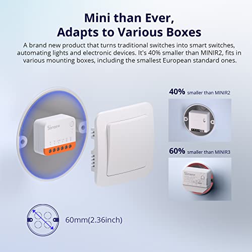 Sonoff Minir4 10a WiFi חכם מתג אור אלחוטי קיצוני, מודול DIY אוניברסלי לפתרון אוטומציה של הבית החכם, עובד עם Alexa & Google Home Assistant,