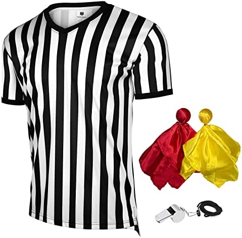 חולצת שופט של Fitst4 גברים 4 יחידות גופיית שופט רשמית עם דגל פנדל אדום צהוב שריקה שחור לבן רוכסן רוכסן צוואר פרו פרו פרו כדורגל כדורגל