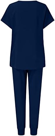 חליפות עבודה לנשים משרדי נשים 2 חתיכות בגדי עבודה חולצת שרוול קצר מכנסיים עליונים בצבע אחיד למעלה עם כיס