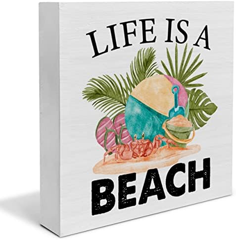 חוף חוף חיים קופסת עץ שלט עיצוב שולחן שולחן חוף ציטוט קופסת עץ שלטי בלוק שלטי קיץ של חווה בית מדף בית קיר קיר