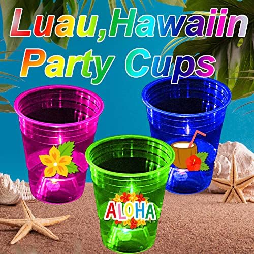 24 יח 'קישוטי יום הולדת למסיבת המסיבה של לואו, כוסות הוואי זוהרות, כוסות טרופיות למסיבת לואו, אלוהה, טיקי, חוף, חוף אננס, אספקת מסיבות,