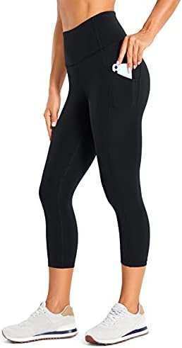 CRZ יוגה נשים מוברשות עירום תחושה אימון קפרי חותלות כיסים 19 - מכנסי יוגה של בקרת בטן אתלטית גבוהה מותניים.