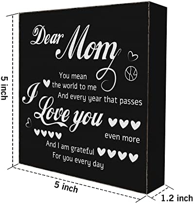 אמא יקרה אני אוהבת אותך שלט קופסאות עץ שחור, מתנת יום הולדת לאמא בלוק עץ שלטי קופסאות פלאק, מתנות ליום אמהות כפרי בית מגורים עיצוב שולחן
