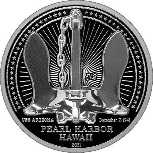 2021 DE USS ARIZONA POWERCOIN על ידי Miles Standish 2 Oz מטבע כסף 10 $ palau 2021 הוכחה