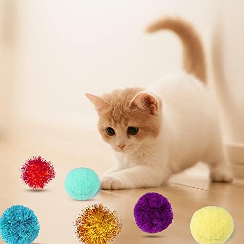 כדורי צעצוע חתול 10 יחידים חתול עגול פום פום פום כדורים פרוותיים, כדור חיית מחמד צבעוני לחתולים אינטראקטיביים משחקים אימונים, רודפים אינטראקטיביים