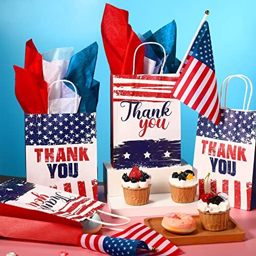 16 חתיכות פטריוטי תודה לך מתנת שקיות עם 18 אדום לבן כחול רקמות נייר אמריקאי דגל המפלגה לטובת ארהב לטפל גודי ידית עבור ותיקי יום זיכרון