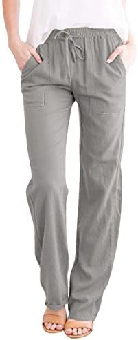 מכנסי פשתן של Kcjgikpok, מכנסי פשתן, מותניים רגילים רגליים רגליים עם רגליים ישר מכנסי פשתן כותנה עם מכנסי טרקלין בכיסים