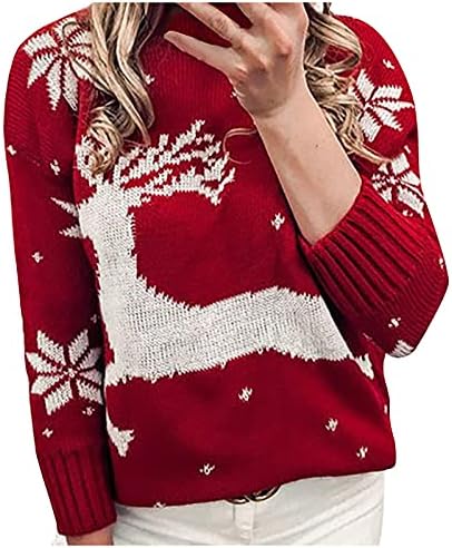 סוודרים לחג המולד של נשים אופנה סנטה רקומה סוודר צוואר עגול סוודר קלאוס משפחת סוודר צווארון עגול