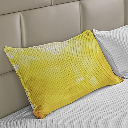 כרית כרית שמיכה סרוגה של אמבסון צהוב, מוטיבים פסיפסים מעגליים מודרניים פיקסל דיגיטלי המופיע באיור עיצוב גרפי, כיסוי כרית בגודל קווין סטנדרטי