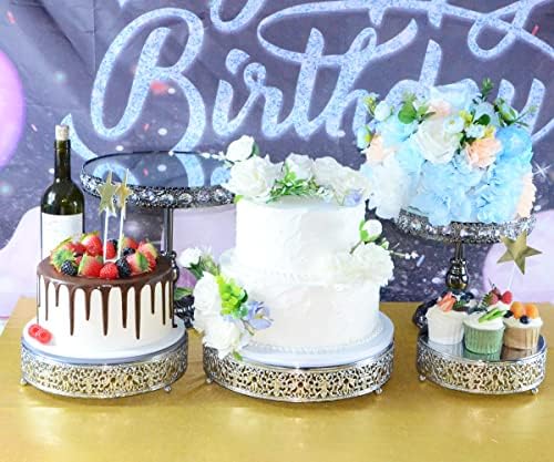 דוכן עוגת סט של 3 מתכת הקאפקייקס עומד קינוח תצוגת צלחת לחתונה מסיבת יום הולדת, כסף