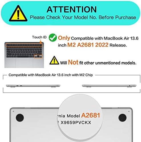 Mosiso תואם ל- MacBook Air 13.6 אינץ 'מארז 2022 2023 שחרור שבב A2681 M2, נוצץ נוצץ נוצץ פלסטיק קשיח וקלידה מקלדת ושקית אחסון && Microfiber