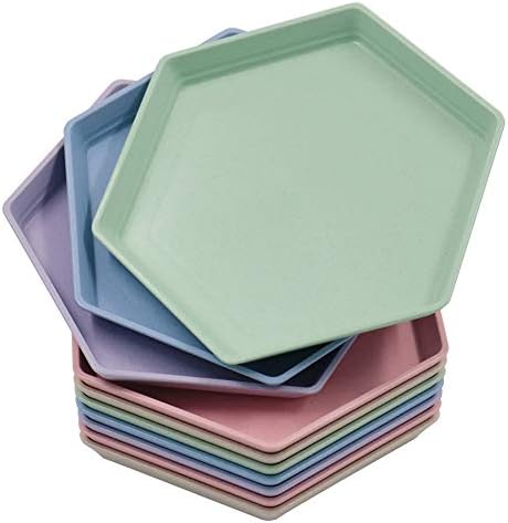 Bangboom 10 חבילות צלוחית קש חיטה לשימוש חוזר, צלחות מנות ראשונות של 5 צבעים, צלוחית קינוחים קטנים בלתי ניתנים לשבירה, כלי שולחן חטיפים