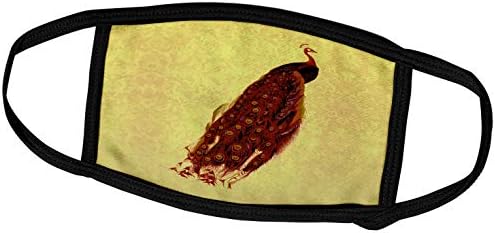 3 רוז ג ' קליןארט נוצות טווס ציפור חיה דמשק-טווס אדום חלודה עם נוצות צהובות חרדל על רקע דמשק צהוב בוהק-מסכות פנים