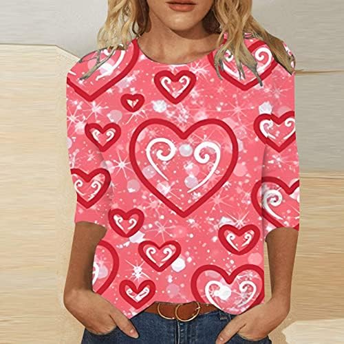 נשים האהבה יום משובץ הדפסה מזדמן סוודר חולצות ארוך שרוול חולצות רך הסביבה נשים