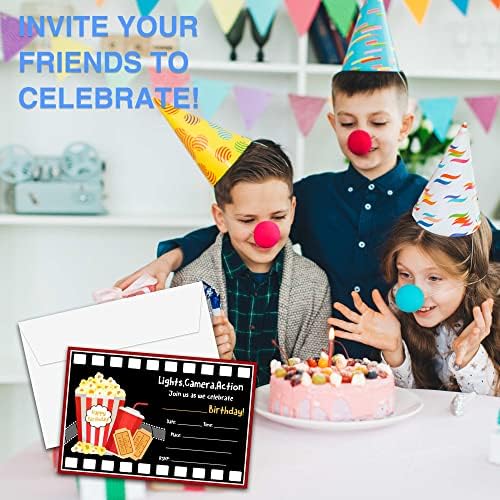 הזמנות ליום הולדת של YQV סרטים, הזמנות למסיבת יום הולדת 20 ספירות יום הולדת עם מעטפות, קישוטים למסיבות יום הולדת בסגנון כרטיס סרטים וציוד