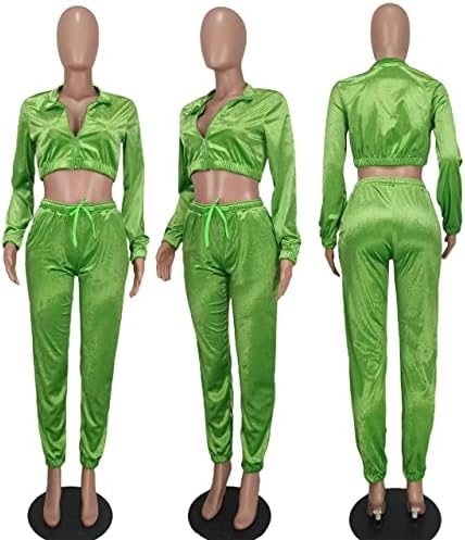 Fastkoala נשים 2 תלבושות של שרוול ארוך שרוול ארוך ז'קט קטיף קטיף יבול יבול מכנסי מכנסיים עם כיסים.