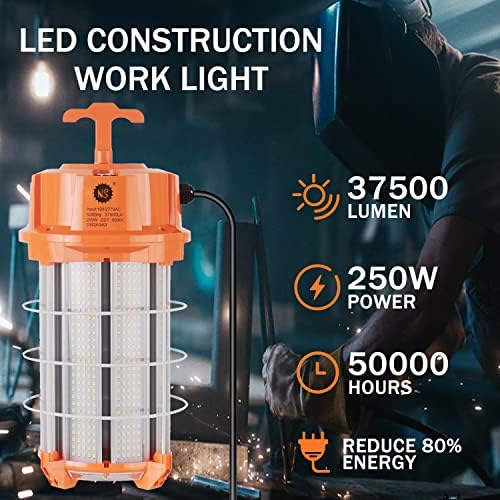 LED LED נורית עבודה זמנית של 250 וולט 37,500 אורות בנייה לומן 5000K לומן נייד לומן גבוה סופר עמיד סופר עמיד תאורה עם כפתור הפעלה/כיבוי