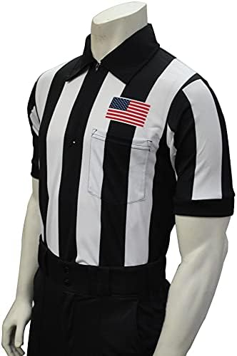 הלבשה לבגדים של פקיד סמיטי, חולצת שופט כדורגל של שרוול קצר של גברים, עם 2 פסים בגודל 1/4 אינץ 'ודגל ארהב