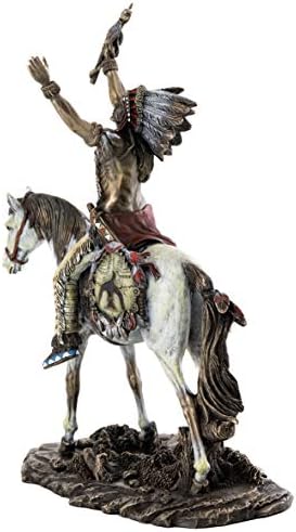 אוסף עליון מישורים פסל סוס רכיבה הודי- פסל לוחם ילידי ילידי ילידים אמריקאים בברונזה יצוקה קרה עם מבטאים צבעוניים- פסלון ציון מוזיאון 11