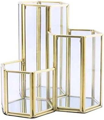 Seewoode AG205 מארגן איפור מארגן איפור מזכוכית מברשת זהב גיאומטרי גיאומטרי קוסמטי עם 3 קופסאות מתנה לתא מארגן משרדים