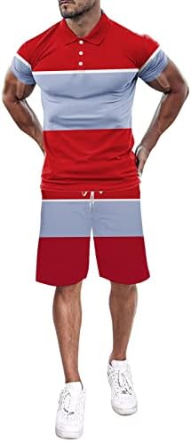 חליפות זיעה של Kangma Mens Mens Mens Mens Short שרוול קצר חולצה ומכנסיים קצרים הגדרת קיץ 2 חלקים תלבושת אדומה