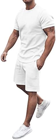 סט ספורט קיץ לגברים 2 חלקים תלבושות אימונית קצרה חולצה עם שרוול קצר ומכנסיים קצרים