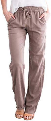 Andongnywell בצבע אחיד של נשים כותנה מכנסי טרקלין רכים רגל רחבה עם כיסים מכנסי טרנינג מכנסי טרנינג מכנסיים