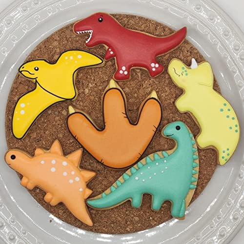 דינוזאור חותכי עוגיות, 6 חתיכות דינוזאור בצורת חותכי עובש ברונטוזאורים, טי רקס,טריצרטופס, סטגוזאורוס, פטרודקטיל ודינוזאור טביעת רגל