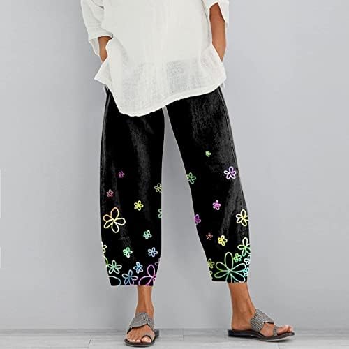 מכנסי קאפרי פשתן כותנה לנשים לנשים מכנסי קאפרי מזדמנים בקיץ עם כיסים מכנסי חוף בוהו נוחים בכושר רופף