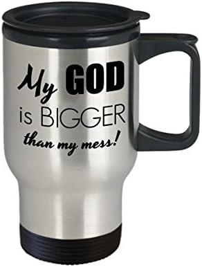 אלוהים של גרייס-נוצרי מבודד נירוסטה נסיעות קפה ספל עם מכסה - שלי אלוהים הוא גדול יותר מאשר שלי בלגן! - מצחיק ומעורר השראה מתנה עבור אמהות,