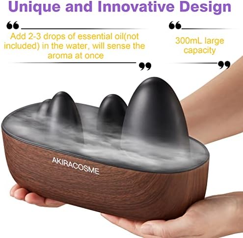 Akiracosme מפזר שמן אתרי 300 מל, עיצוב ייחודי בצורת הרים, חומר BPA חופשי וידידותי לסביבה, מפזרים ארומתרפיה קולית עם מתג בטיחות אוטומטי,