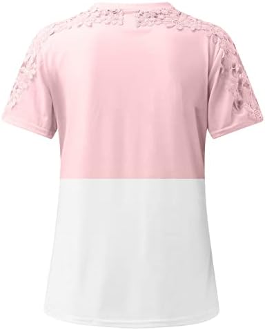 חולצות לנשים סקסי תחרה קצר שרוול חולצה קיץ מקרית הולו מתוך חולצות אלגנטי מוצק צבע צווארון עגול חולצה