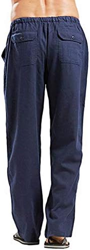 מכנסי פשתן של גברים זפטים עם כיסים רופפים בכושר פתוח תחתון רגיל מכנסי חוף קיץ מזדמנים